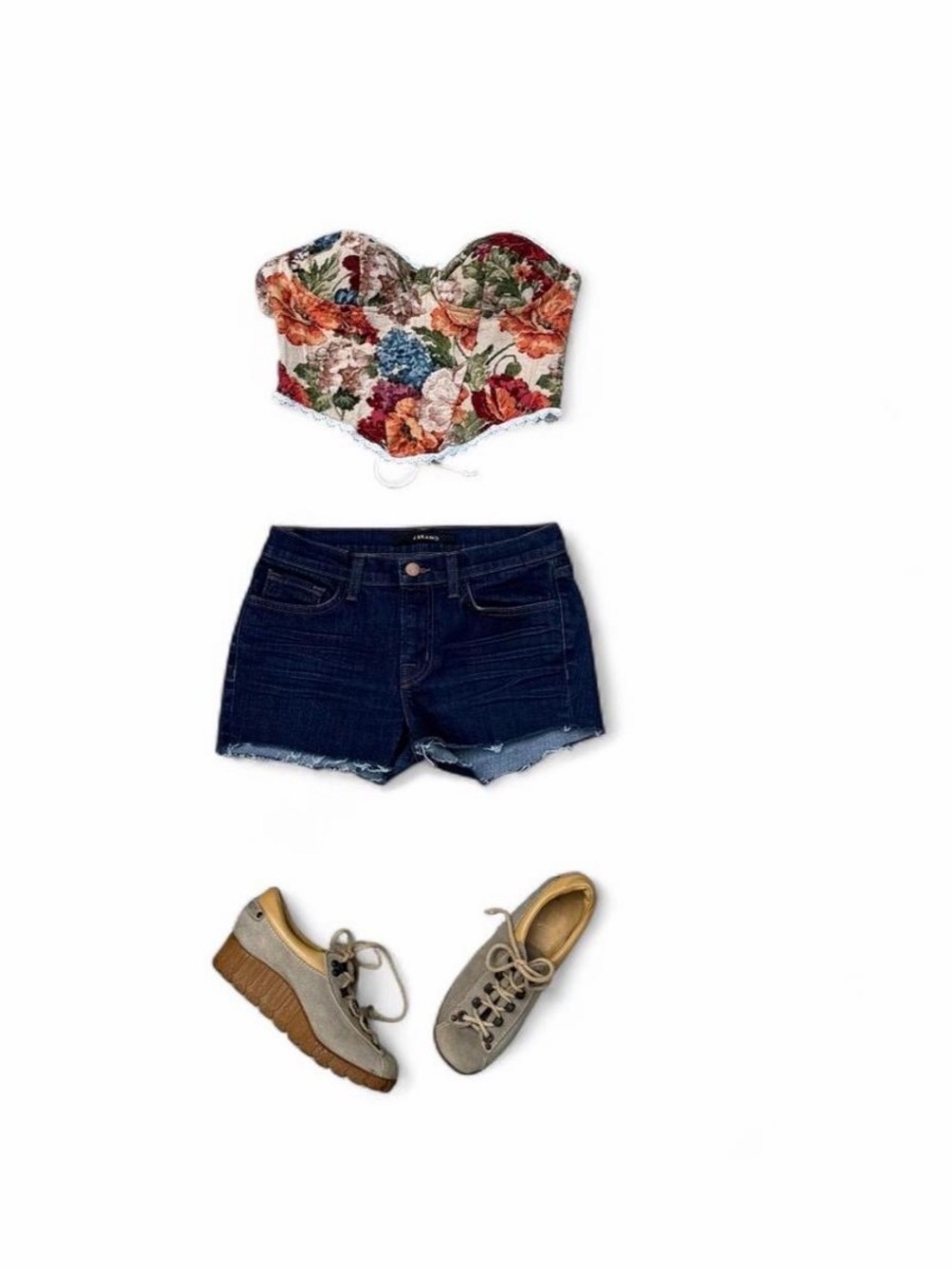 Floral Lace-Trim Bustier Bra Top - White Multi